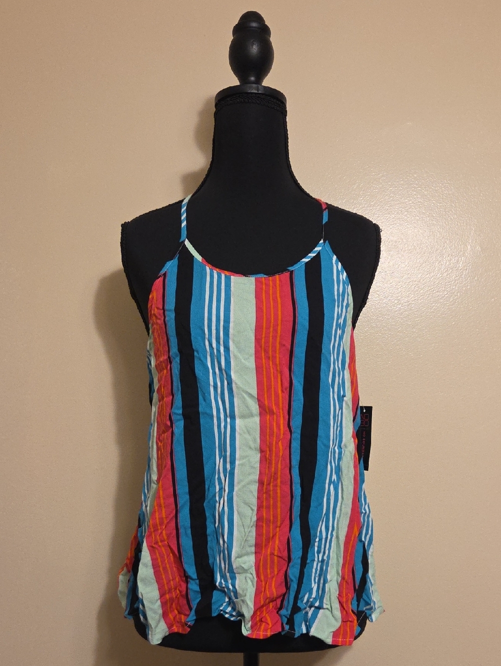 NWT Womens Y2K Neon Striped Cutout Back Flowy Casual Top Funky Groovy Party - L